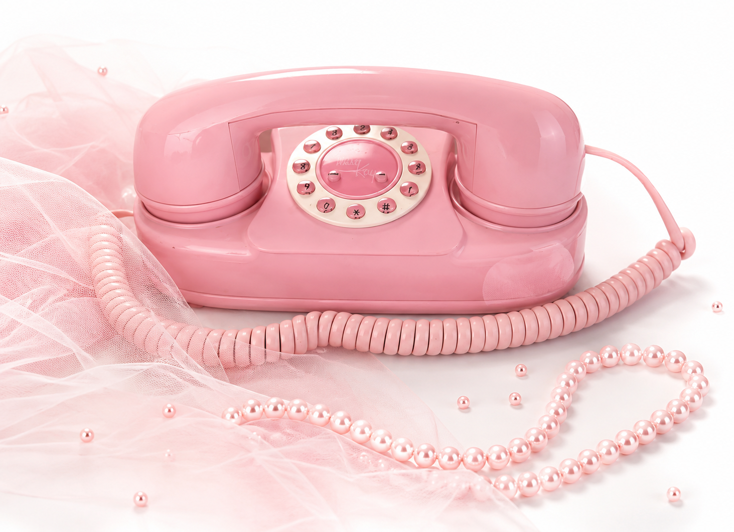 Pink vintage telephone with bridal accessories