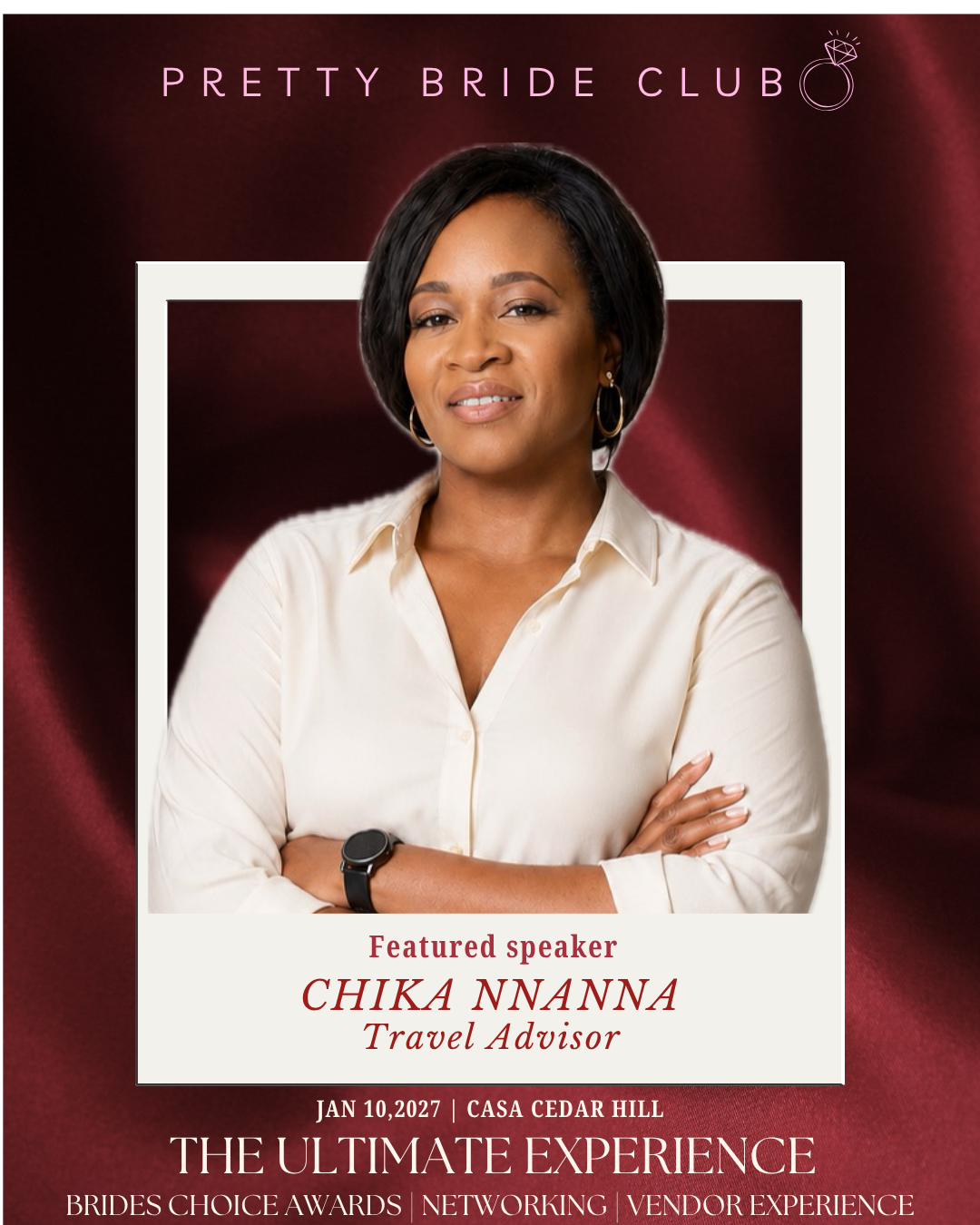 Featured speaker Chika Nnanna, Travel Advisor, at The Ultimate Experience on January 10, 2027 at Casa Cedar Hill