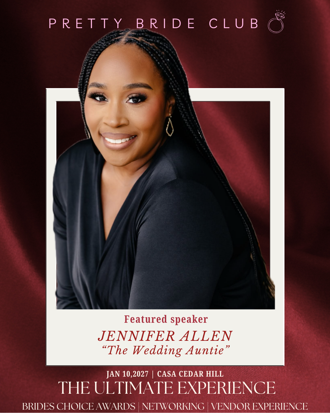 Featured speaker Jennifer Allen, The Wedding Auntie, at The Ultimate Experience on January 10, 2027 at Casa Cedar Hill